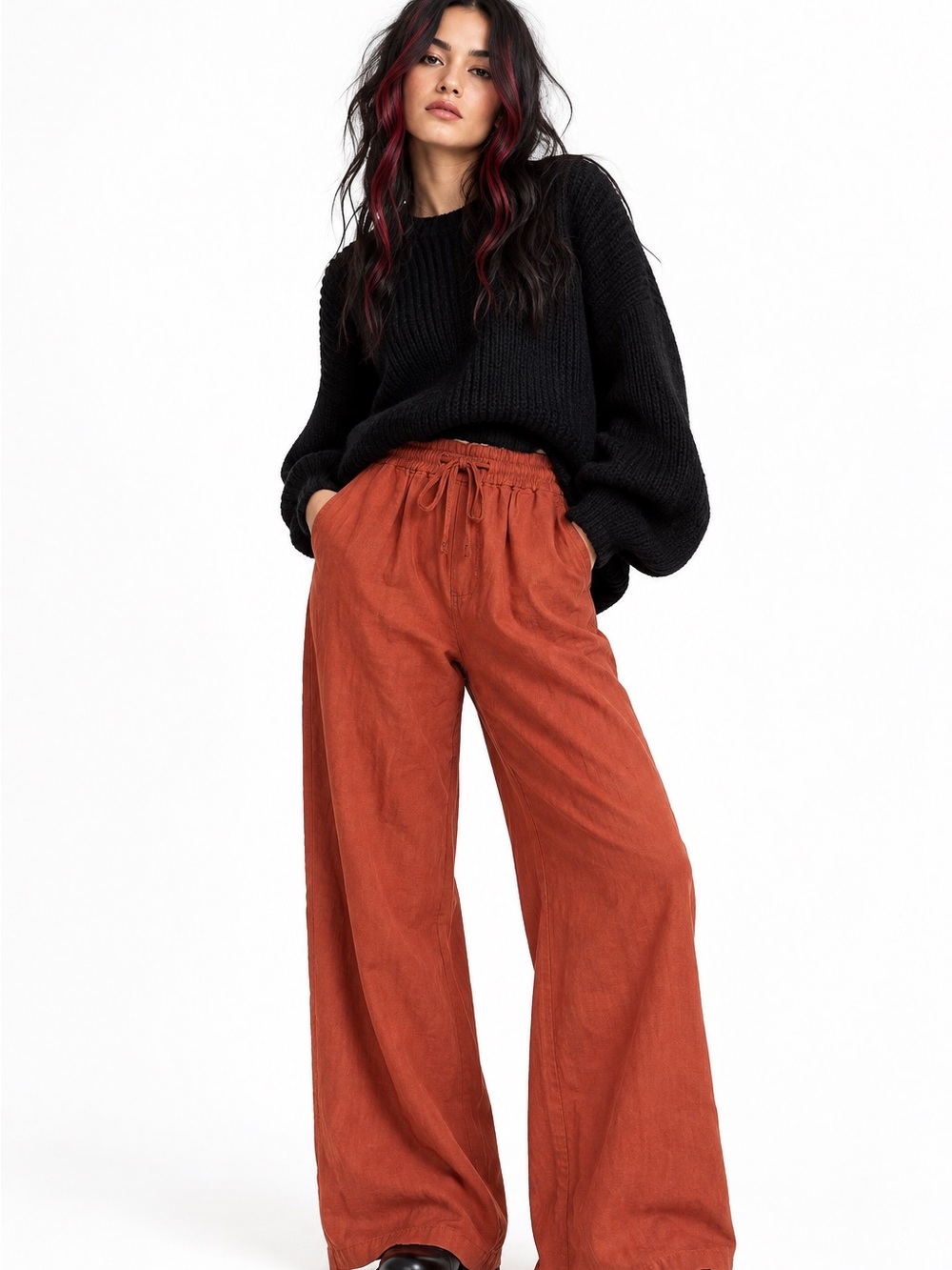 Forever 21 Rust Linen Blend Wide Leg Pants Size S